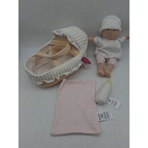 Bonikka Soft Body Baby Doll Plush w/Blanket Bottle & Bassinette Carrier